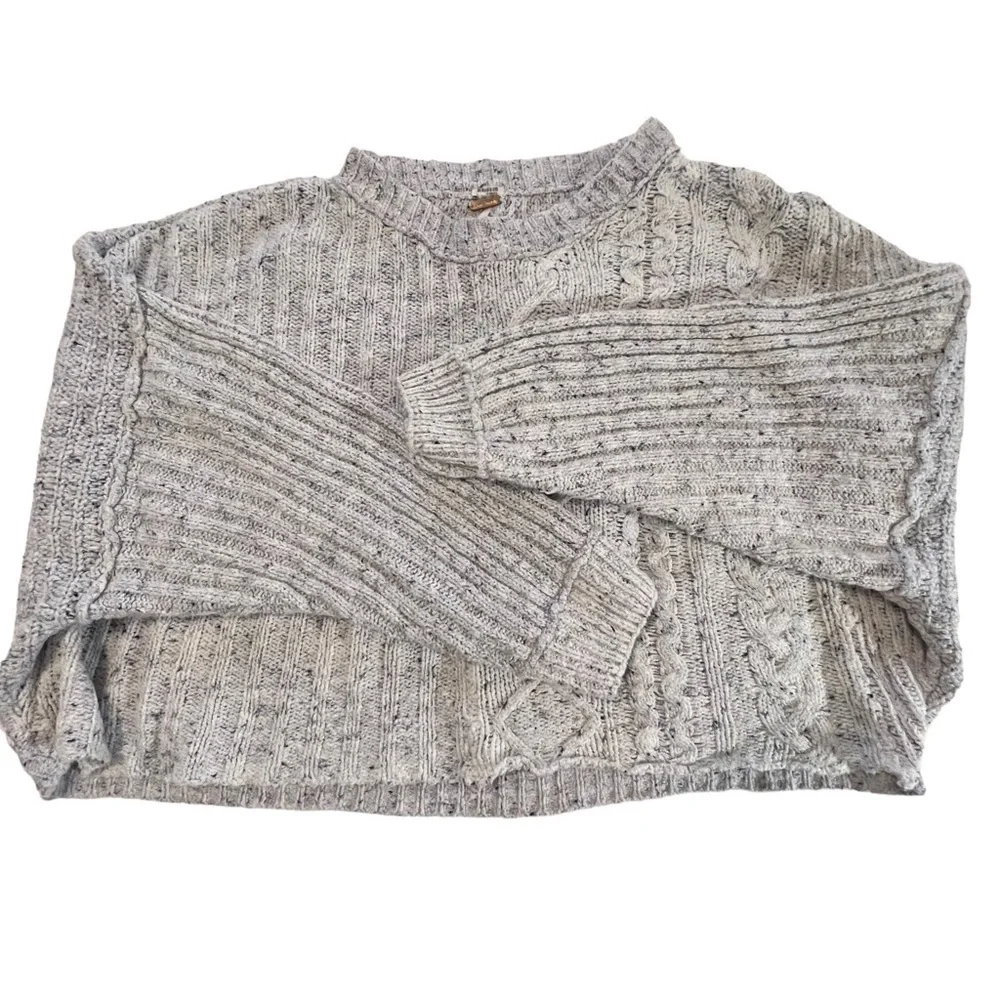 Free People On Your Side Cropped Cable Knit boxy slouchy  Crew Neck Sweater L - Picture 9 of 15